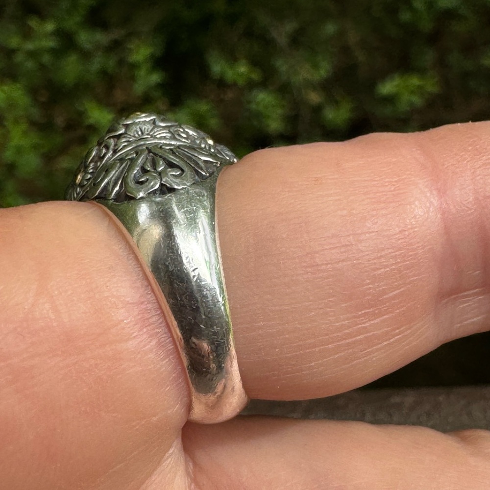 Intricate Sterling Silver 925 and 18K Carved Topaz  Ring - Picture 8 of 9